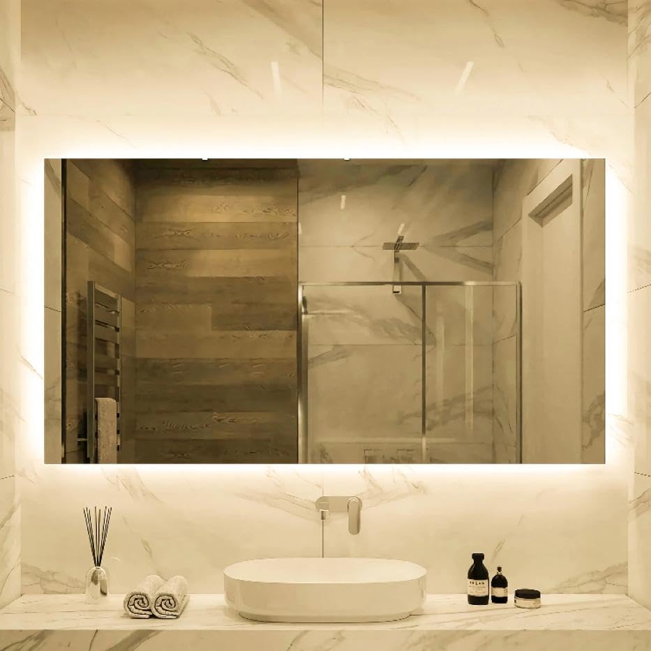 baanio - Espejo Baño con Luz Cálida 80x130 cm Estel | Espejo Baño Led Retroiluminado con Antivaho | Vidrio Resistente 4 mm, Plata Ecológica sin Cobre | Montaje Horizontal o Vertical | Diseño Moderno