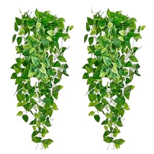 Fake Hanging Plants Vines(2pcs) for Room Decor, Artificial Ivy Greenery Garlands for Home Bedroom Living Aesthetic Kitchen Office Wall Patio Bookshelf,Indoor,Outdoor Farmhouse Decorations(No Basket)