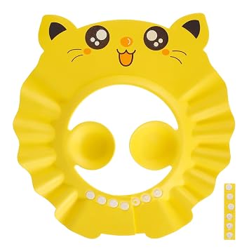 Baby Shower Cap Soft Adjustable Bath Head Cap Visor Safe Shampoo Shower Bathing Protection Cute Cartoon Bathing Shower Hat Wash Hair Hat for Kids Infant Todders Baby Yellow