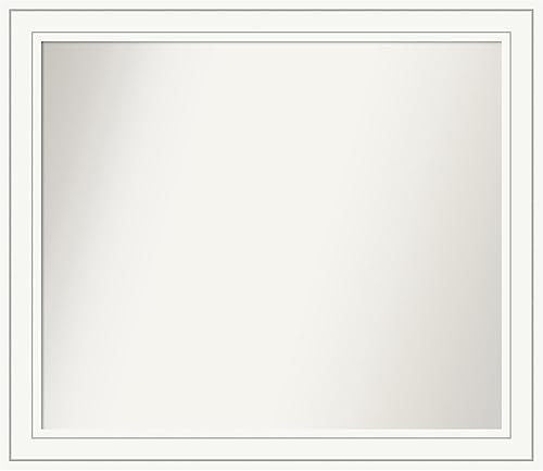 Amanti Art Espejo de baño blanco para sobre el fregadero, 32 x 37 pulgadas, espejo rectangular blanco artesano, marco de madera casual grande, se