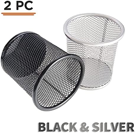 2pk Metal Pen Pot 9cm - Mesh Pencil Pot Desk Organiser - Multifunctional Pen Holders Desk Tidy - Desk Accessories & Storage Products, Stationary Supplies, Stationery Organisers, Office Stationery