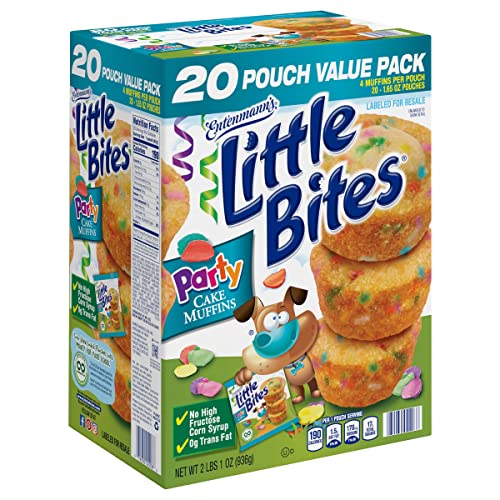 (4 pack) Little Bites Assorted Muffins, 80 individual packs, (20 ct each), Mini Muffins, 138 lbs Case – (20) Chocolate Chip, (20) Fudge, (20) Blueberry, (20) Party Cake