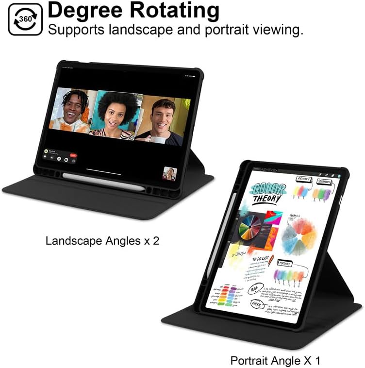 Rotating Case for Samsung Galaxy Tab S7 FE/S8 Plus/S7 Plus 12.4 Inch,360 Degree Rotation Protective Stand Smart Tablet Slim Hard Shell Cover Clear Back,with S Pen Holder Auto Wake/Sleep (Black)