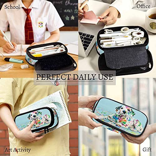 Image of Yekiua Cute Dog Pencil Pouch Painted Puppy High Capacity Pencil Case Stationary Bag Cosmetics Bag Colorful