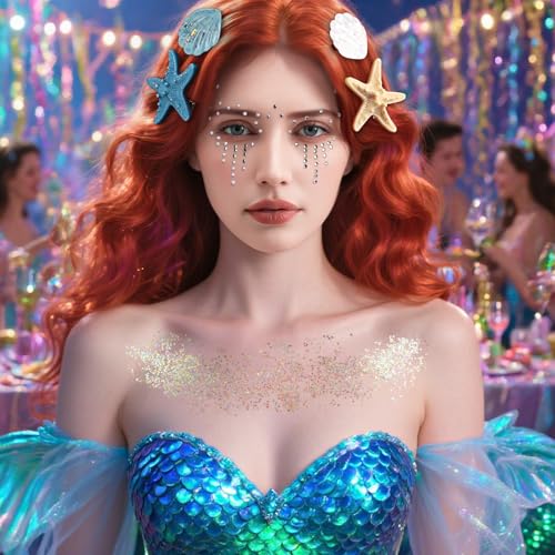 YGDZ Mermaid Accesorios para el Cabello, Broches de Estrella de Mar, Broche de Concha Marina, Purpurina para Cara y Cuerpo, Gemas para Cara, para Disfraz de Sirena para Mujer, Atuendo de Sirena de Halloween miniatura 2
