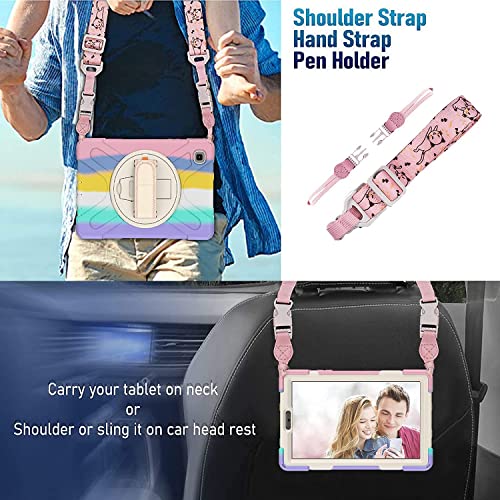 Tsq Samsung Galaxy Tab A7 Lite Case 8.7" For Kids Girls Women Rainbow Pink 2021 W/Tempered Glass Screen Protector+Stand+Strap | Drop Proof Case For Samsung A7 Lite Sm-T220/T225/T227U #TOP5