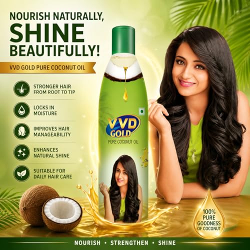 Image of VVD Gold Pure Coconut Oil - 175ml Bottle (pack of 1) | For nourishing Hair Care and Growth | Thengai Ennai | Velichenna | Kobbari Nune | Tengina Enne | nariyal tel coconut oil for hair