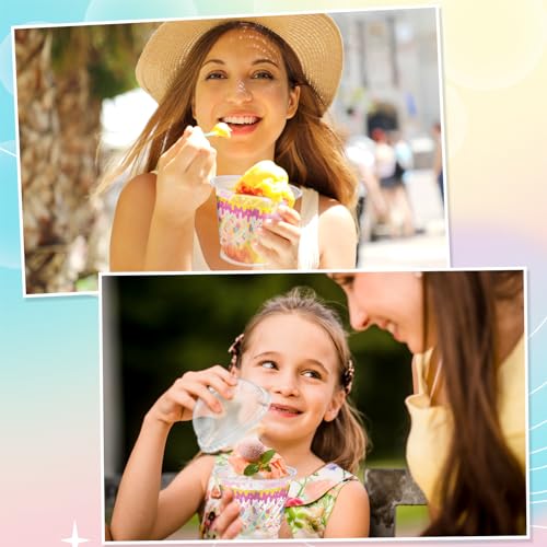 Sumind 50 Pcs 9 oz Ice Cream Cups with Lids Disposable Dome Lid Cup Ice Cream Birthday Dessert Bowl Plastic Cup with Lid for Baby Shower Pudding Sundae Yogurt Soup Snack - Thumbnail 5