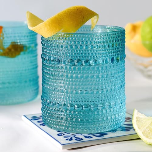 Kate Aspen Hobnail Beaded Drinking Glasses Aqua Blue