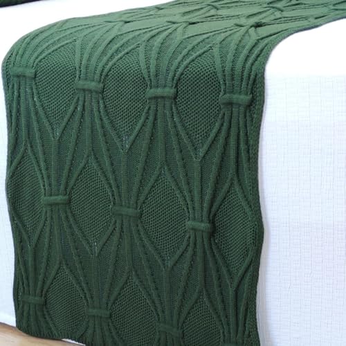 Peseira Manta Tricot Cama Casal 200x60cm +2 Capas Almofada 60x40cm Tricô Lã Macia (Verde Olive)