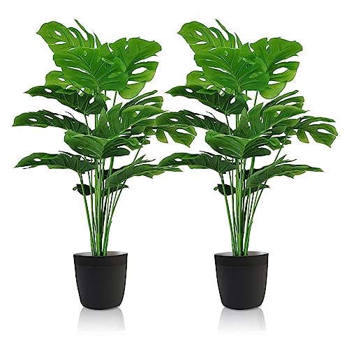 2PCS Artificial Plants Fake Plants Artificial Palm Tree Palm Leaves, Artificial Plants for Decor Indoor Outdoor Patio Decor Faux Plant, Plante Artificielle Extérieure Palmier Artificiel Extérieur