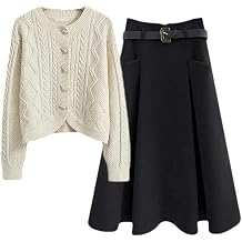 Winter 2 Pieces Sets Womens Outfits Korean Casual Retro Twist Knitted Cardigans+high Waist A-line Skirts Sets Women