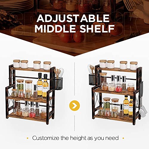 Venloup Spice Rack Organizer With Wire Basket, 3-Tier Counter Shelf, Desktop Organizer With Engineered Wood, For Countertop, Kitchen, Dining Room, Office #TOP4