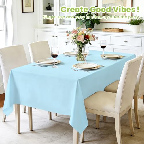 Image of Mulbozy Light Blue Plastic Table Cloth Disposable 4 Pack, 54 x 108 Inch Tablecloths Rectangle, Baby Blue Plastic Table Cover for Party Decor