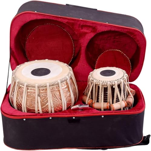 Ensemble tabla en cuivre et bois de Sheesham avec marteau de accordage et gatta