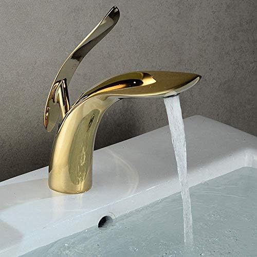Mitigeur de lavabo solide avec levier ergonomique et jet d'eau moderne or