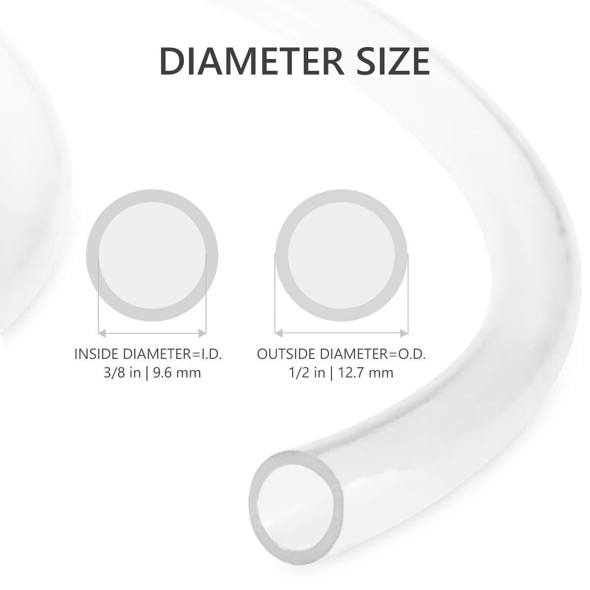 Tubería de vinilo transparente 1/4" I.D. x 3/8" O.D. 25 pies, manguera flexible de PVC híbrido, tubo de plástico ligero resistente a los rayos UV y a productos químicos, libre de BPA y no tóxico(50',I