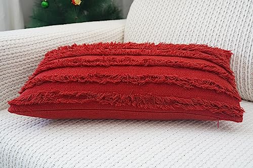 Image of mosey 12x18 Cushion Covers Set of 2 | 100% Cotton Rectangle Cushion Covers for Sofa, Bed | Boho Rectangular Shape Cushion Covers 12 inch x 18 inch Red