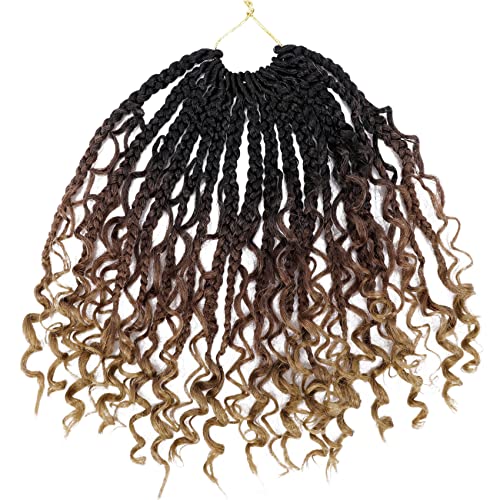Goddess Box Braids Crochet Hair 10 Inch 8 Packs Pre-looped Bohemian Crochet Boho Box Braids With Curly Ends 3X Crochet Braids Hair for Women Synthetic Braiding Hair 16 Strands (#1B/30/27) - Thumbnail 7