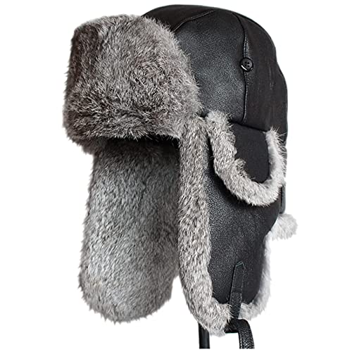 WDSOPK Gorra de Aviador Unisex de Piel sintética, Gorra de piloto para Cazar en Invierno, para Clima frío, marrón, 60-62 cm (Negro 7 1/8)
