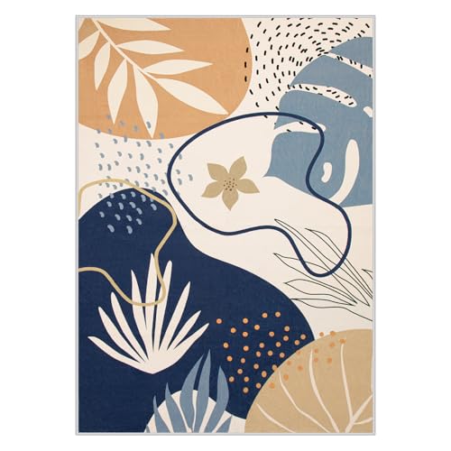 Lahome Rug for Living Room - 5x7 Area Rug Washable Non-Slip Bedroom Carpet Ultra-Thin Throw Cute Soft Kids Nursery Rug, Boho Botanical Print Stain Resistant Indoor Rugs for Dorm Entryway Office