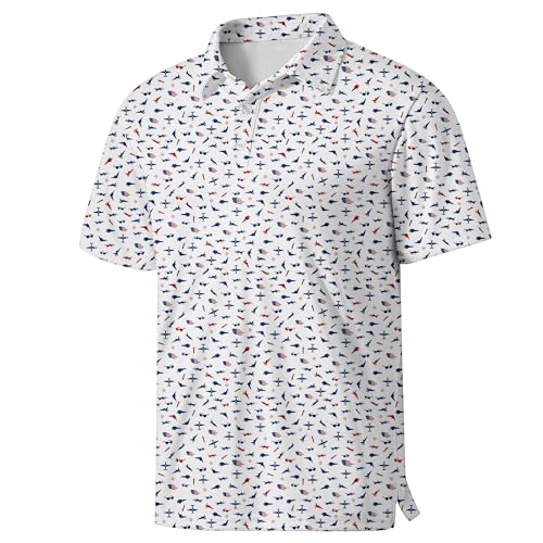 UOER Polo Shirt for Men Pilot Airplane Golf Shirts Short Sleeve Quick Dry Performance Moisture Wicking Collared Golf Polos