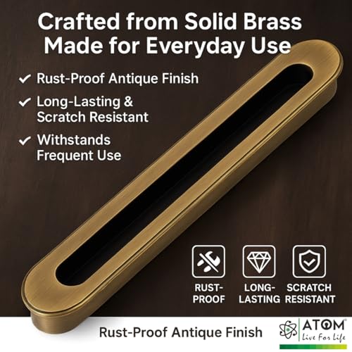 Image of Atom 13.8 Inches Sliding Concealed Brass Door Handle | Wardrobe Handle for Main Door, Cupboard, Drawer, Almirah & Kitchen Cabinet (Set of 2, CH-317) | Profile Handles for Kitchen Cabinets