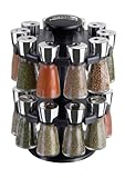 Cole & Mason Herb and Spice Rack with Spices - Revolving Countertop Carousel Set Includes 20 Filled Glass Jar Bottles