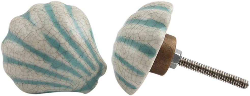 Set of Four Cream Sea Shell Dresser Knob with Green Stripes