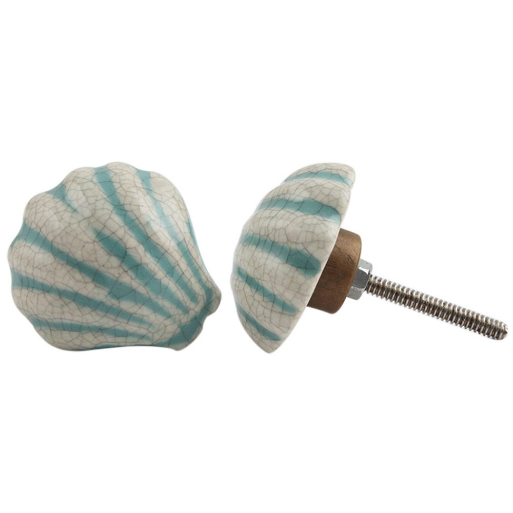 Set of Four Cream Sea Shell Dresser Knob with Green Stripes