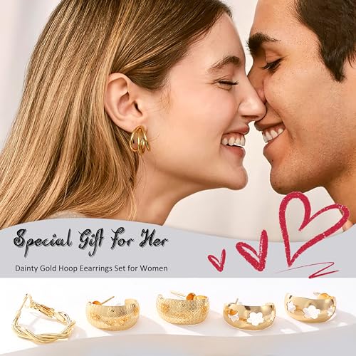 24 Pairs Gold Hoop Earrings Set for Women Hypoallergenic Chunky Chain Twisted Open Hoops Dangle Earring Packs for Birthday Party Fashion Jewelry Gift3