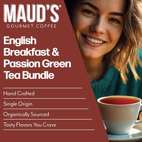 Image of Maud's Organic English Breakfast & Green Tea Pods Bundle, 48ct | Gourmet Blended Tea Leaves in Single Serve Tea Pods - Compatible with Keurig Coffee Makers