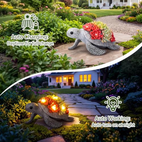 Lavezee Solar Turtle Garden Decor with Succulent-Outside Turtle Statue for Yard Patio Balcony Backyard Outdoor Decoration-Housewarming Christmas Birthday Gifts Women Mom Grandma - image 5