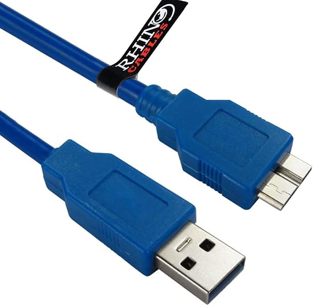 rhinocables USB 3.0 A Male to Micro B External Portable Hard Drive Cable for Seagate, Toshiba, Samsung, Western Digital, Data Sync and Charge Lead (0.75m (75cm), Blue)