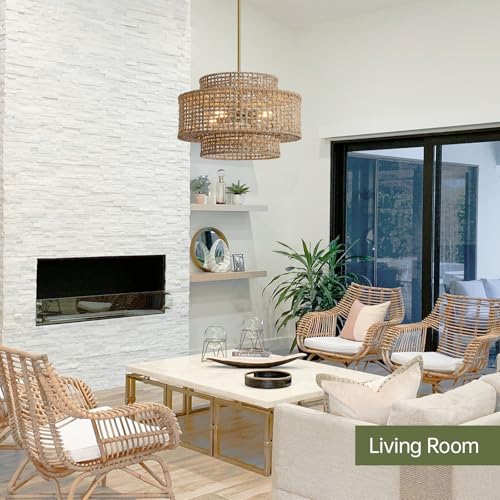 InterMaka 17.7” Boho Rattan Chandelier Light Fixture 4-Light Hand Woven Rustic Chandeliers with Wicker Shade, Farmhouse Chandelier Hanging Light for Dining Room Kitchen Island, Living Room, Foyer - Image 7