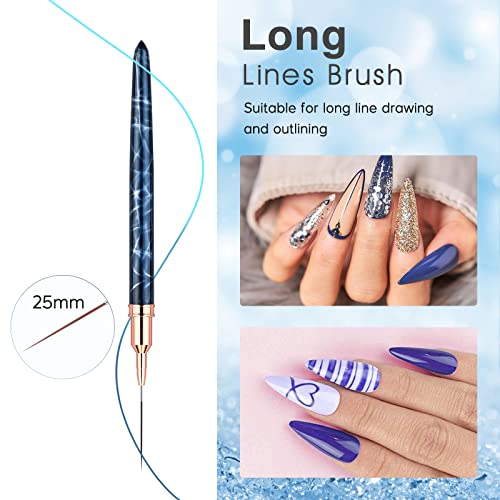 Nail Art Liner Brushes - Eptbsdu 5Pc Nail Art Brush For Long Lines, Liner Brush Uv Gel Polish Painting Nail Design Brush Metal Handle Nail Drawing Pens, Sizes 7/9/11/15/25Mm #TOP3