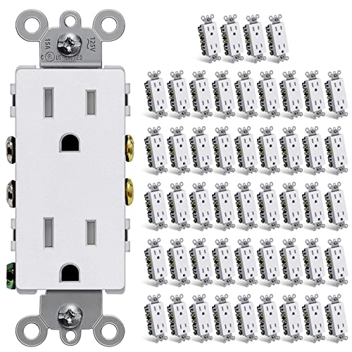 Image of CML 50 Pack 15 Amp Receptacle Outlet with Tamper Resistant (TR), UL Listed | Decorator Standard Electrical Outlets, 15A /125V, NEMA 5-15R, for Home, Commercial and Electricians Use, Matte White
