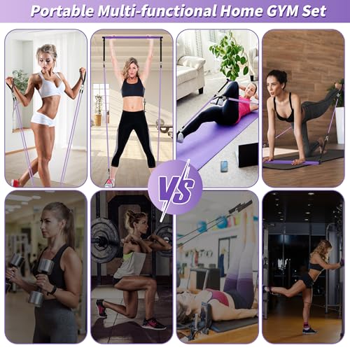 Image of Goocrun Portable Pilates Bar Kit with Resistance Bands for Men and Women - 3 Set Exercise Resistance Bands - Multifunctional Home Gym - Supports Full-Body Workouts - with Fitness Poster and Video