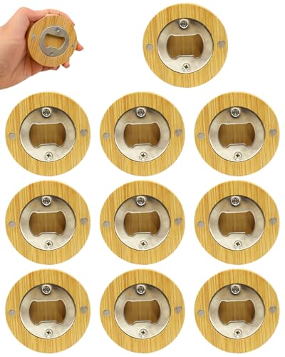 HUVZOR 10 piezas Abrebotellas, Abridor Cerveza, Abre Botes Tarros Abrebotellas Redondo De Madera, Abridor De Botellas Engrosado Y No Resquebrajable, De Acero Inoxidable, Con ImáN (6 Cm De DiáMetro)