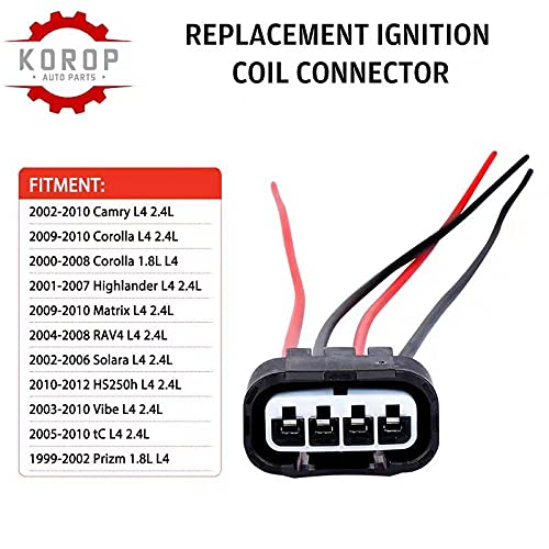 Ignition Coil Female Connector Plug Harness Pigtail (4Pcs),Fits For Toyota Lexus Pontiac Scion Chevrolet,Replaces# 90980-11885 645-940,Vehicles:camry Corolla Highlander Matrix Rav4 Solara Prizm #TOP2