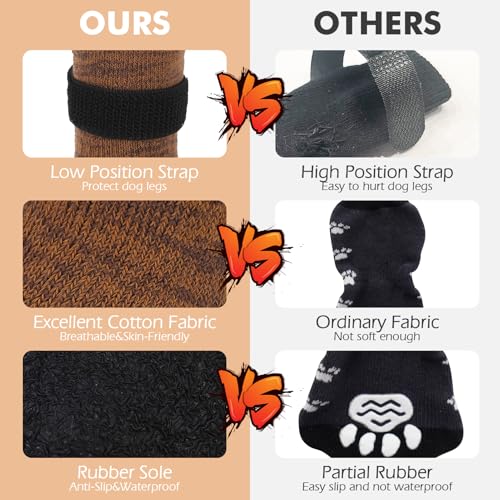 Image of Mihachi Anti Slip Dog Socks, Dog Boots for Hardwood Floors Prevent Licking, Traction Control Waterproof Rubber Sole Paw Protectors for Small Medium Large Dogs, Brown Large