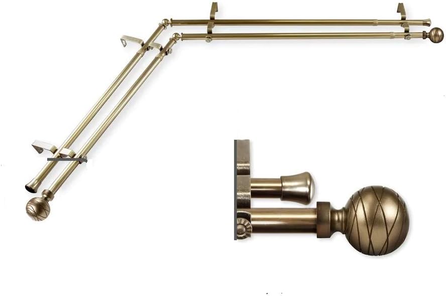 Desmond Corner Window Double Curtain Rod 13/16 inch Dia. Antique Brass 28-48 inches Brass Finish