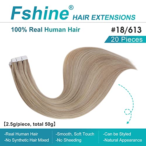Fshine Tape in Hair Extensions Human Hair,18 Inch 20 pcs 50 g,Straight Natural Human Hair Tape in Extensions,Color 3 8 22 Highlight Medium Blonde,Crafted with Lightweight Comfortable Fit - Image 2