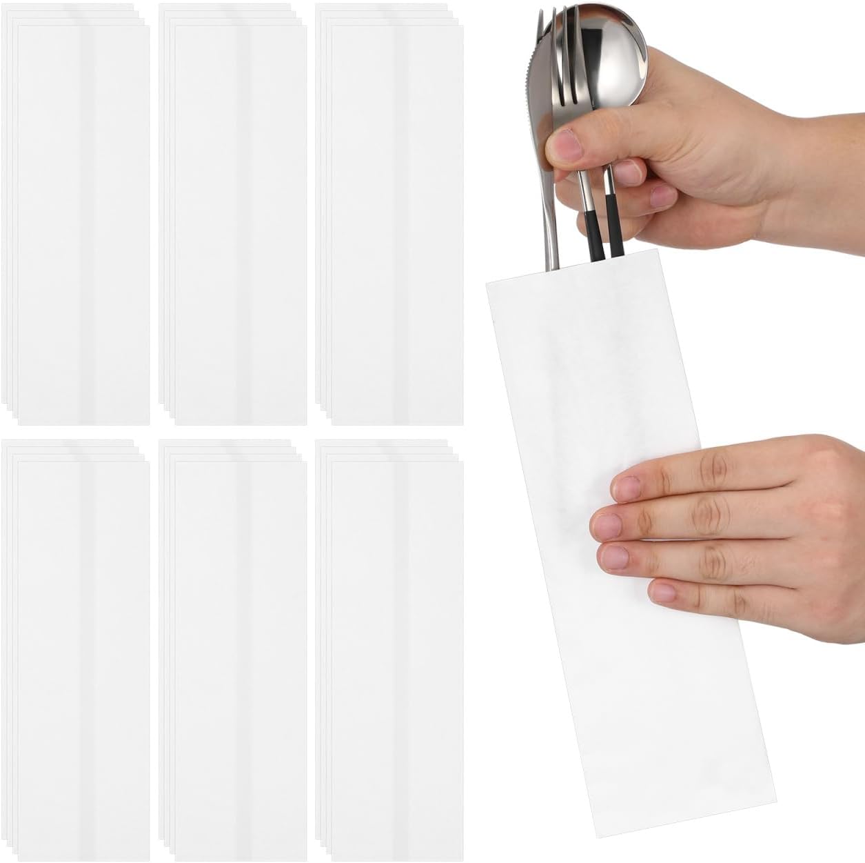 Cabilock 500 Pcs Disposable Chopsticks Paper Bags Greaseproof Cutlery Sleeve Pockets for Restaurant Utensil Storage Takeout Packaging Home Picnic Catering