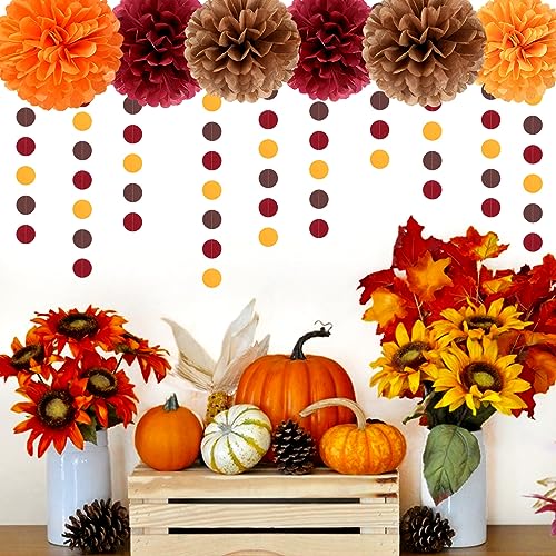 Image of Burgundy Brown-Orange Baby-Shower Boho Party-Decorations - 20pcs Fall Autumn Paper Lanterns Fans,Tissue Pom Poms,Honeycomb Balls,Wedding Birthday Bridal Harvest Thanksgiving Festival Decor Burgleda