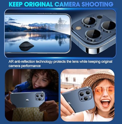 Image of Skinomi Camera Lens Protector Compatible with iPhone 15 pro [Anti-Scratch] Premium Tempered Glass Film Aluminum Alloy Lens Ring Cover, Blue Titanium