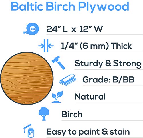 Baltic Birch Plywood, 6 Mm 1/4 X 12 X 24 Inch Craft Wood, Box Of 6 B/Bb Grade Baltic Birch Sheets, Perfect For Laser, Cnc Cutting And Wood Burning, By Woodpeckers #TOP1