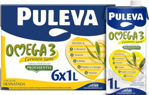 Puleva Omega 3 Original con Proessentia® brik 1L - Caja 6 litros | Leche con Omega 3 y Proessentia, ayuda al funcionamiento normal del corazón. Enriquecida con vitaminas A, D y E. Pack 6x1L.