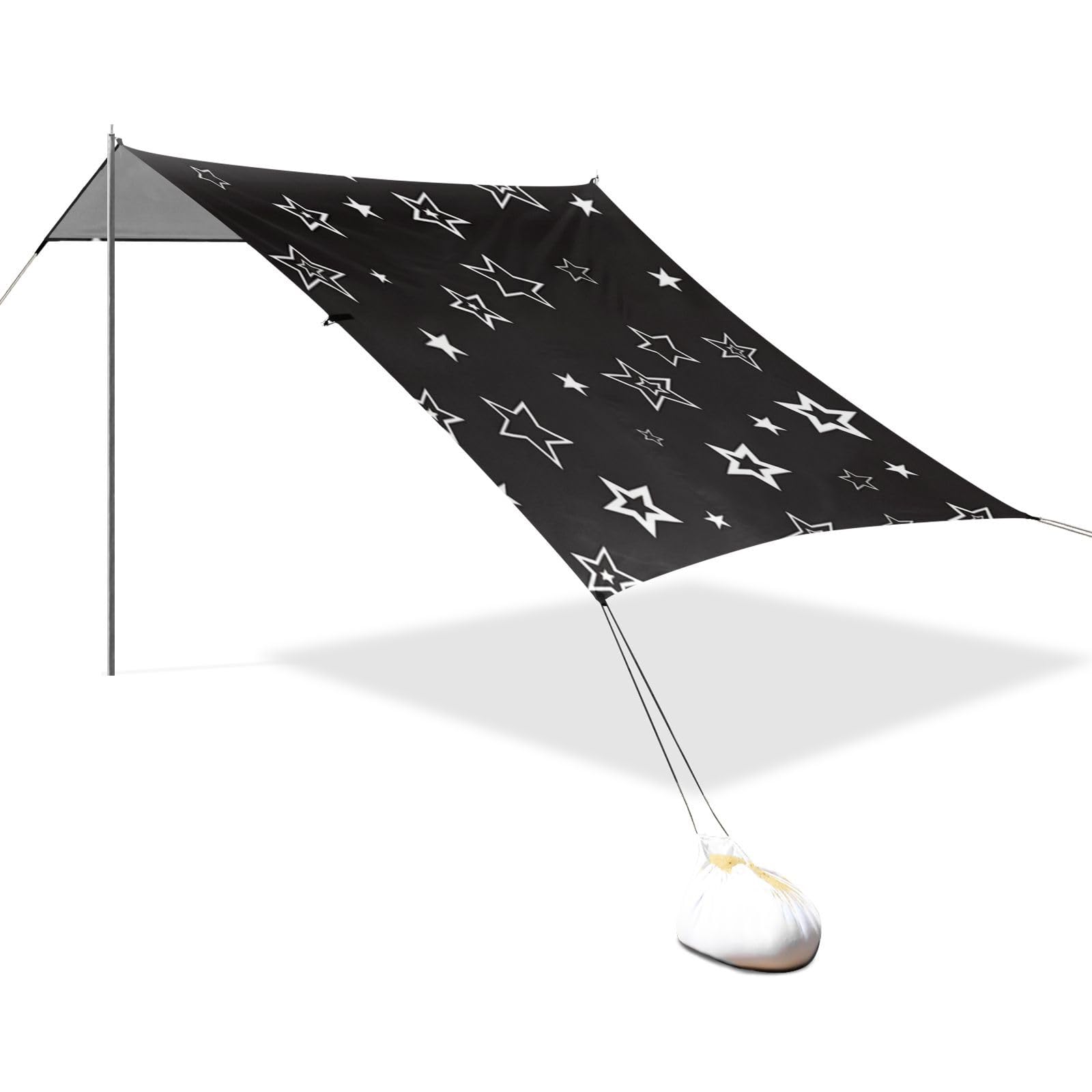 Black Star - Tienda de campaña de playa plateada UPF50 resistente al agua con sacos de arena, pala de arena, postes para camping, pesca, diversión en el patio trasero
