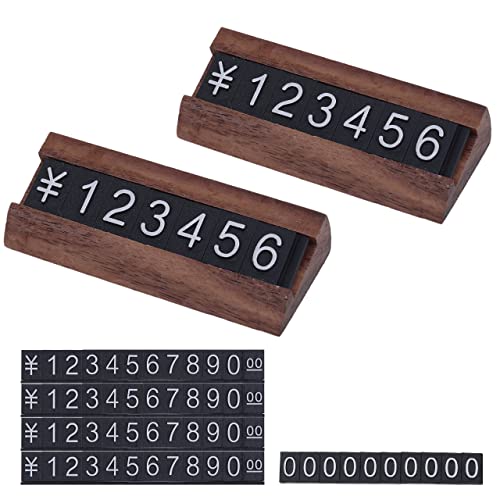 ヒロワールドトレード プライスキューブ 木製 スタンド 2個セット 値札 価格表示 プライススタンド 数字0 多め (ウォルナット)